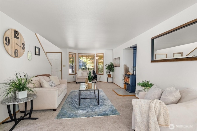 2735 Fordham Ct SE, Lacey, WA 98503 - carpeted living room featuring a wood stove