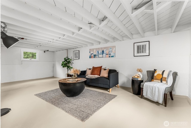 1230 NE 100th St, Seattle, WA 98125 - sitting room featuring finished concrete floors and beam ceiling
