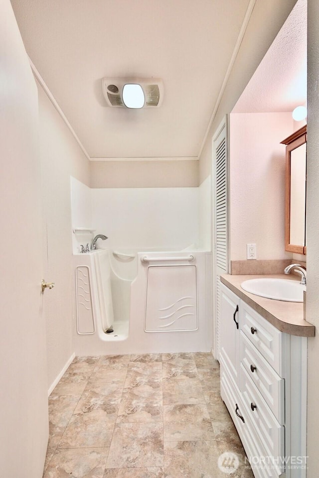 140 Fleming Dr, Sequim, WA 98382 - full bathroom featuring vanity, a bath, and ornamental molding