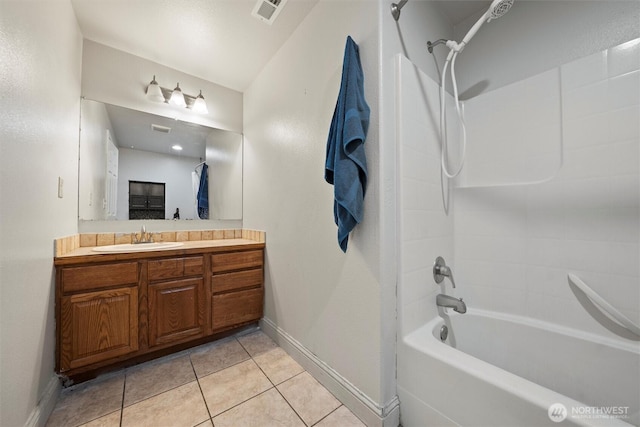 620 N Larkspur, Othello, WA 99344 - bathroom with vanity, washtub / shower combination, and tile patterned flooring