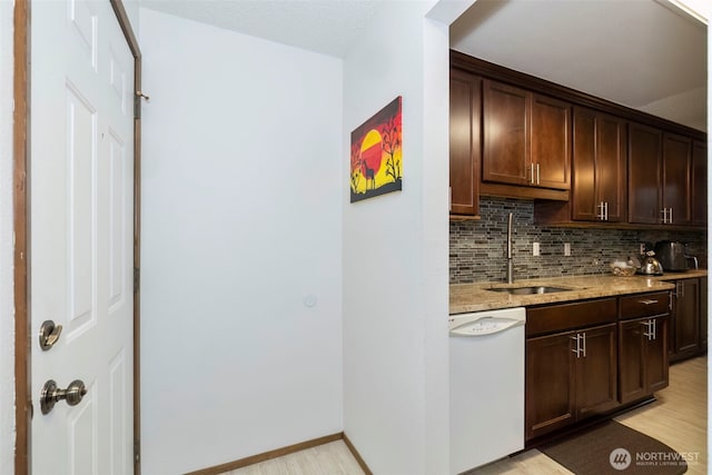 3400 Narrows View Ln NE Unit 204, Bremerton, WA 98310 - bar area with white dishwasher, backsplash, and light wood-type flooring
