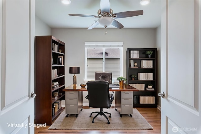 7336 Ashdown Ln SE, Olympia, WA 98513 - office space featuring light wood finished floors, a ceiling fan, and recessed lighting