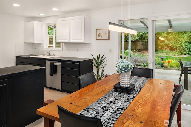 18304 Mclean Rd SW, Vashon, WA 98070 - kitchen with dishwasher, white cabinetry, recessed lighting, and dark cabinets