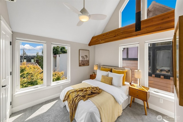4314 Linden Ave N, Seattle, WA 98103 - carpeted bedroom featuring a ceiling fan and high vaulted ceiling
