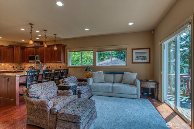 211 Geer Ln, Orcas Island, WA 98245 - living room featuring recessed lighting and wood finished floors