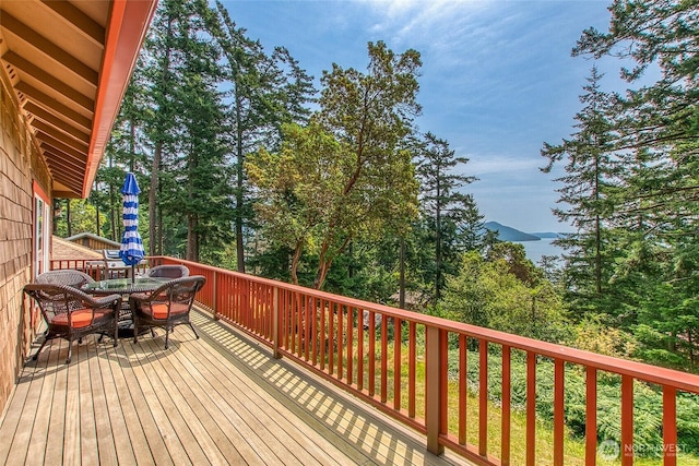 211 Geer Ln, Orcas Island, WA 98245 - wooden terrace with outdoor dining space