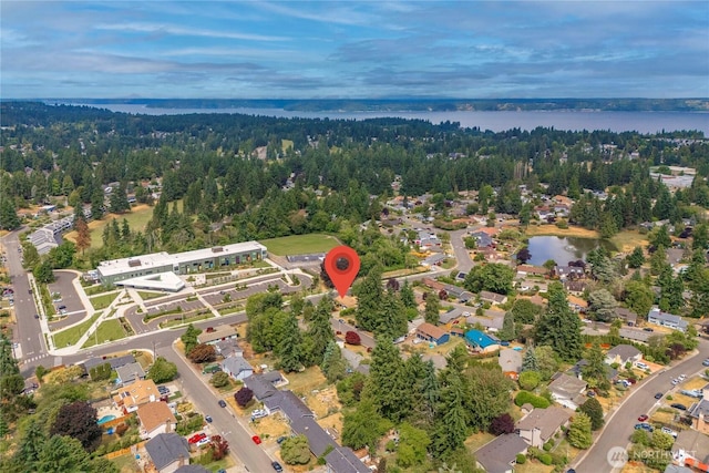 2530 SW 325th Pl, Federal Way, WA 98003 - aerial overview of property's location featuring a nearby body of water and a heavily wooded area