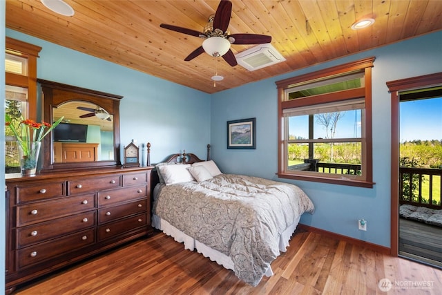 3151 Velvet Ln, Custer, WA 98240 - bedroom with multiple windows, wood finished floors, wooden ceiling, access to outside, and ceiling fan