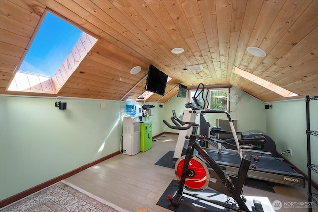 3151 Velvet Ln, Custer, WA 98240 - workout room with a skylight, wooden ceiling, vaulted ceiling, and wood finished floors