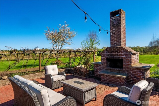 3151 Velvet Ln, Custer, WA 98240 - view of patio with an outdoor living space with a fireplace