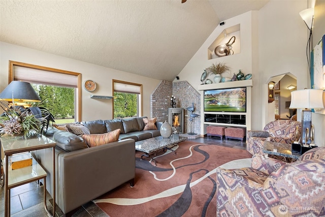 78718 Echols Rd, Hermiston, OR 97838 - living room with a textured ceiling and high vaulted ceiling