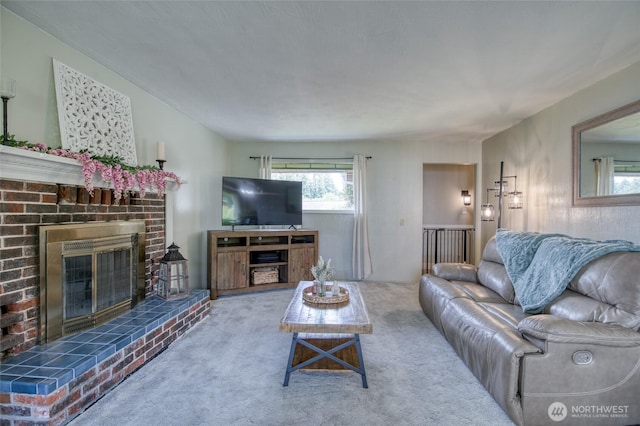 218 Holly Ln, Cosmopolis, WA 98537 - carpeted living area featuring a fireplace