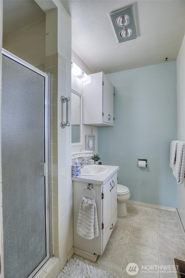 218 Holly Ln, Cosmopolis, WA 98537 - bathroom with vanity, a stall shower, and tile patterned flooring