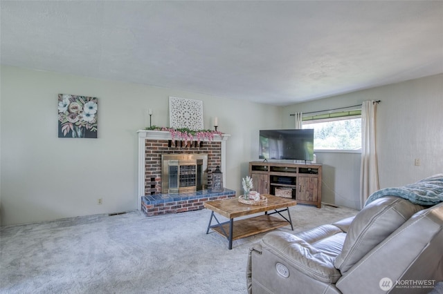 218 Holly Ln, Cosmopolis, WA 98537 - living room with carpet floors and a brick fireplace
