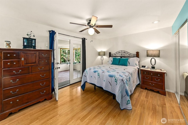 19322 Old Burn Rd, Arlington, WA 98223 - bedroom featuring light wood finished floors, access to exterior, and ceiling fan