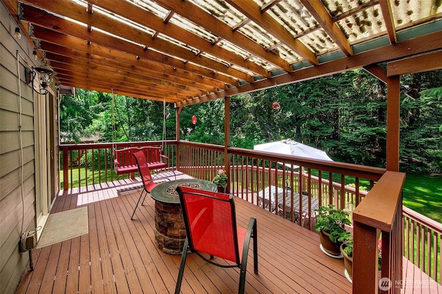 19322 Old Burn Rd, Arlington, WA 98223 - wooden terrace with a pergola and an outbuilding