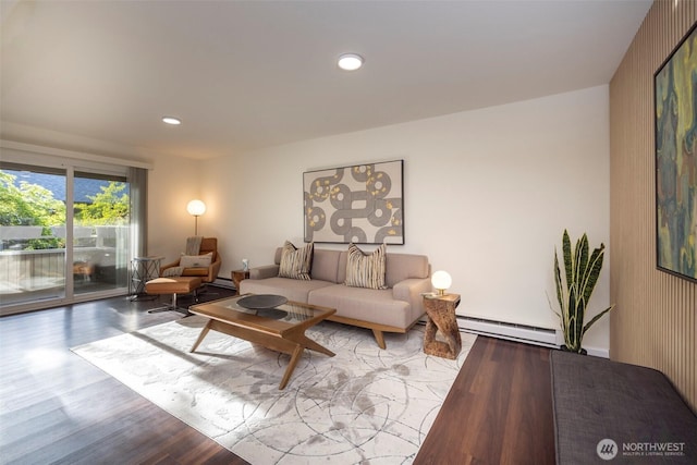 812 100th Ave NE Unit 102, Bellevue, WA 98004 - living area with baseboard heating, wood finished floors, and recessed lighting