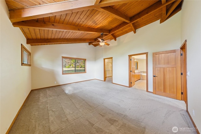705 Shelter Bay Dr, La Conner, WA 98257 - unfurnished bedroom with wood ceiling, light colored carpet, and connected bathroom