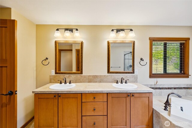 705 Shelter Bay Dr, La Conner, WA 98257 - full bathroom with double vanity and a bath