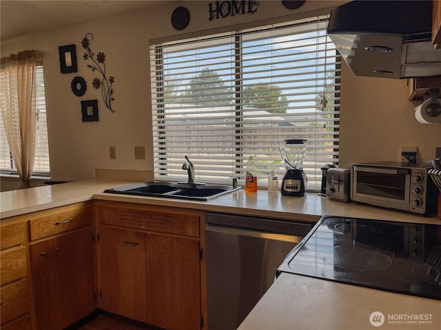 351N Grape, Moses Lake, WA 98837 - kitchen with stainless steel dishwasher, light countertops, healthy amount of natural light, and range hood