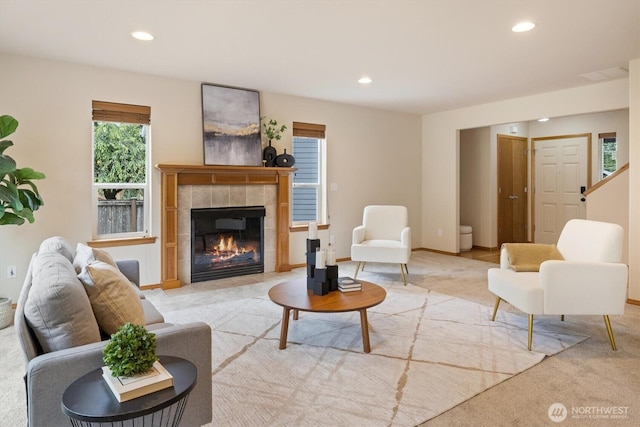 817 Darwins Way, Granite Falls, WA 98252 - carpeted living area featuring recessed lighting and a fireplace