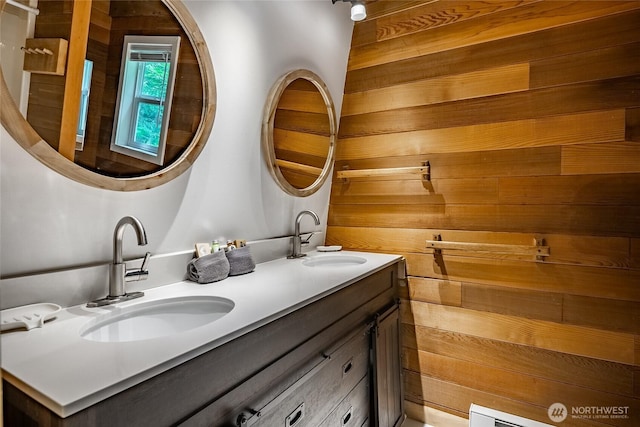 14001 Welcome Rd, Glacier, WA 98244 - bathroom with double vanity and wooden walls