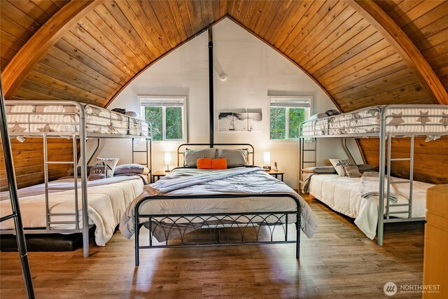 14001 Welcome Rd, Glacier, WA 98244 - bedroom featuring wooden ceiling, vaulted ceiling, wood finished floors, and multiple windows