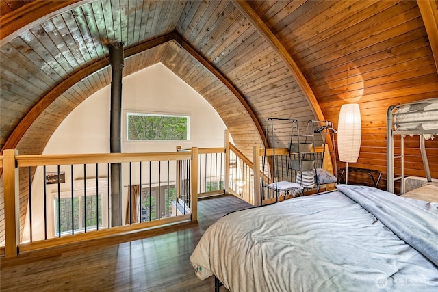 14001 Welcome Rd, Glacier, WA 98244 - bedroom with wood finished floors, wooden ceiling, and lofted ceiling