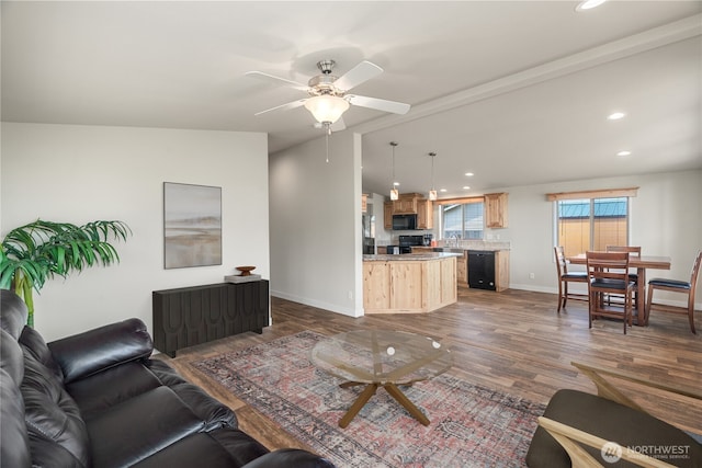 276 Canal Dr NE, Ocean Shores, WA 98569 - living area with ceiling fan, dark wood finished floors, and recessed lighting