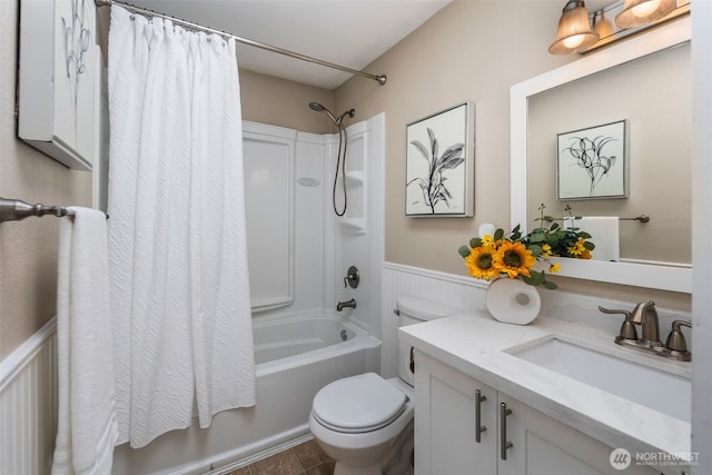 14715 57th Ave S, Tukwila, WA 98168 - full bathroom with a wainscoted wall, shower / bath combination with curtain, and vanity
