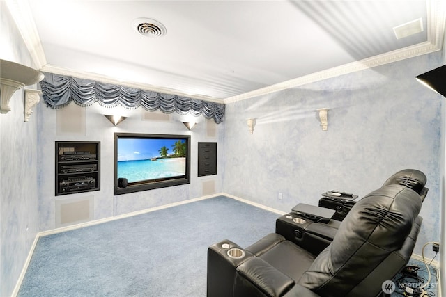 7001 Palm Ln, Anacortes, WA 98221 - carpeted cinema room featuring ornamental molding and wallpapered walls