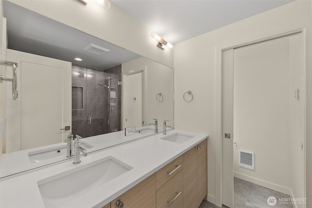 9217B 14th Ave NW, Seattle, WA 98117 - bathroom featuring double vanity and a shower stall