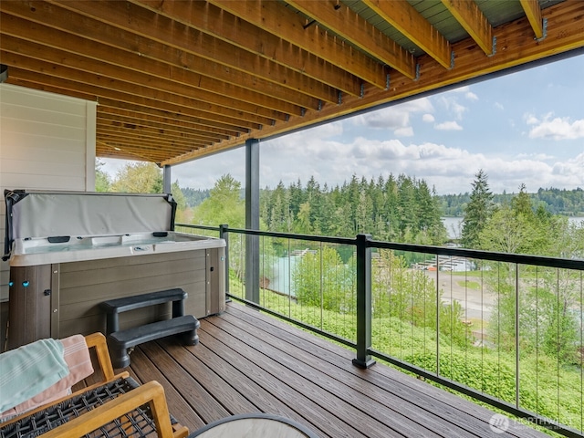 168 Lakeside Dr, Mossyrock, WA 98564 - wooden deck featuring a hot tub