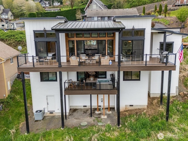 168 Lakeside Dr, Mossyrock, WA 98564 - rear view of property with a standing seam roof, crawl space, a balcony, and a metal roof
