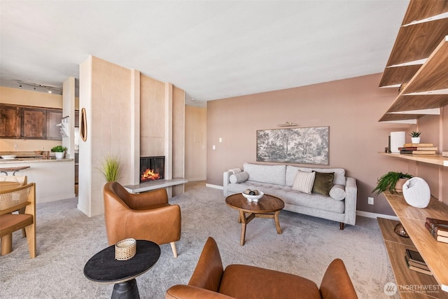 2360 43rd Ave E Unit 404, Seattle, WA 98112 - living area featuring light colored carpet and a multi sided fireplace