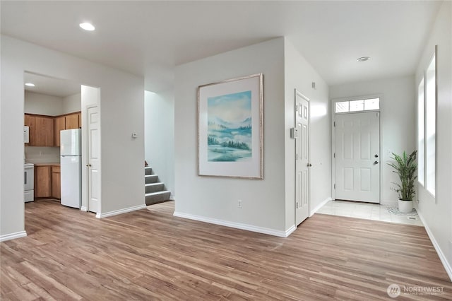 8415 15th Ave SE, Olympia, WA 98513 - entryway with stairway, light wood-style flooring, and recessed lighting