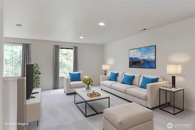 8415 15th Ave SE, Olympia, WA 98513 - living room featuring light carpet, healthy amount of natural light, and recessed lighting