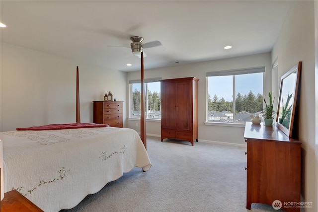 4615 SW Olivine Dr SW, Port Orchard, WA 98367 - bedroom featuring multiple windows, light colored carpet, recessed lighting, and a ceiling fan