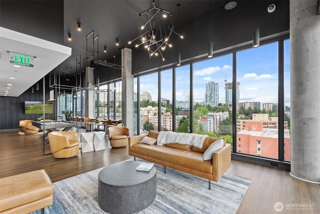 450 S Main St Unit 505, Seattle, WA 98101 - building lobby with a view of city, expansive windows, and a towering ceiling