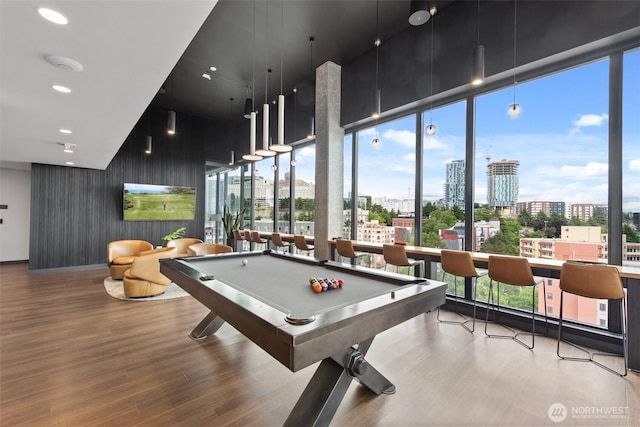 450 S Main St Unit 505, Seattle, WA 98101 - recreation room with wood finished floors, billiards table, and recessed lighting