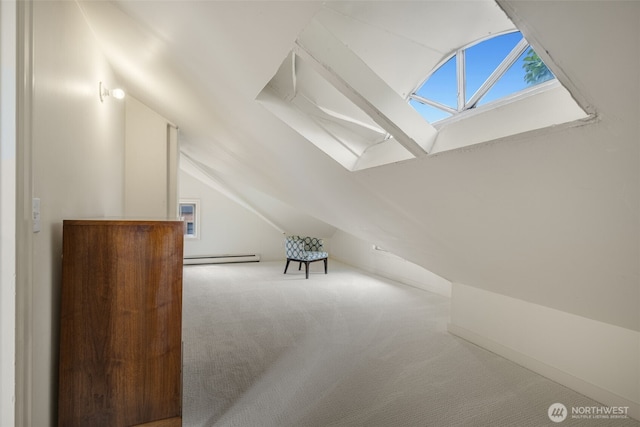 1222 6th Ave N, Seattle, WA 98109 - additional living space featuring carpet, a skylight, vaulted ceiling, and a baseboard radiator
