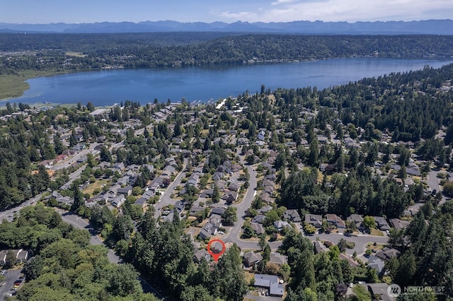 16909 NE 37th Pl, Bellevue, WA 98008 - aerial view of property and surrounding area with a water and mountain view