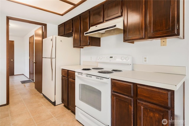 18552 15th Loop NE, Poulsbo, WA 98370 - kitchen with white appliances, under cabinet range hood, light countertops, and dark brown cabinets