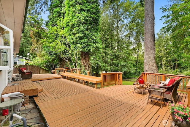 44520 SE 144th St, North Bend, WA 98045 - deck with outdoor lounge area and view of scattered trees