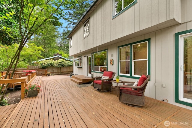 44520 SE 144th St, North Bend, WA 98045 - wooden terrace with an outdoor hangout area