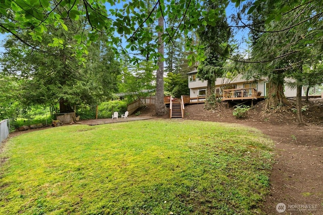 44520 SE 144th St, North Bend, WA 98045 - view of yard with a wooden deck and stairs