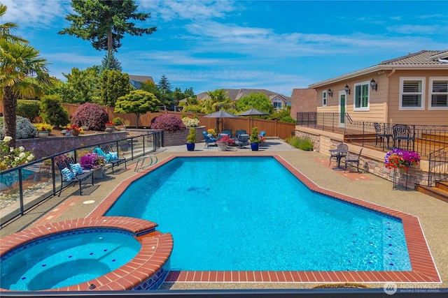 2014 Parkview Dr NE, Tacoma, WA 98422 - view of swimming pool with a fenced backyard, a patio, and a pool with connected hot tub