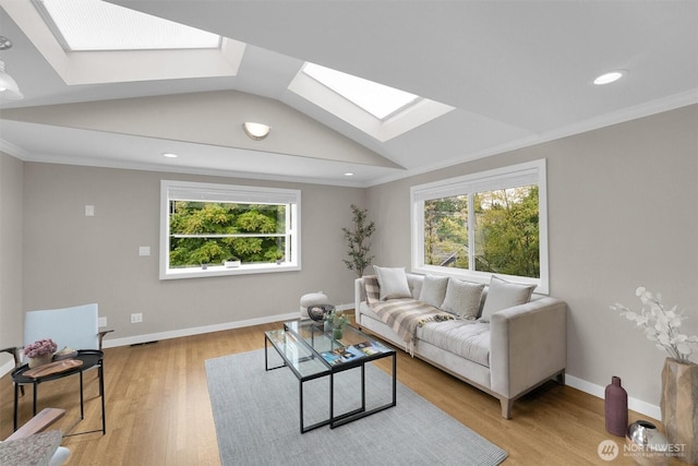 8410 9th Ave SW, Seattle, WA 98106 - living area with a skylight, healthy amount of natural light, light wood finished floors, recessed lighting, and lofted ceiling