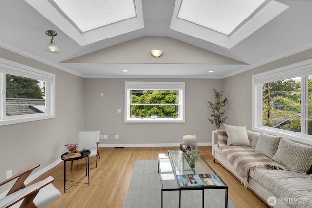 8410 9th Ave SW, Seattle, WA 98106 - living area featuring a skylight, light wood-style flooring, and vaulted ceiling