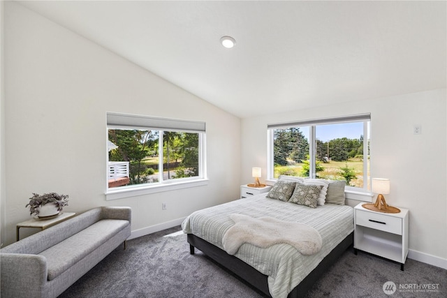 410 Eddy Ct, Port Townsend, WA 98368 - carpeted bedroom with lofted ceiling and baseboards